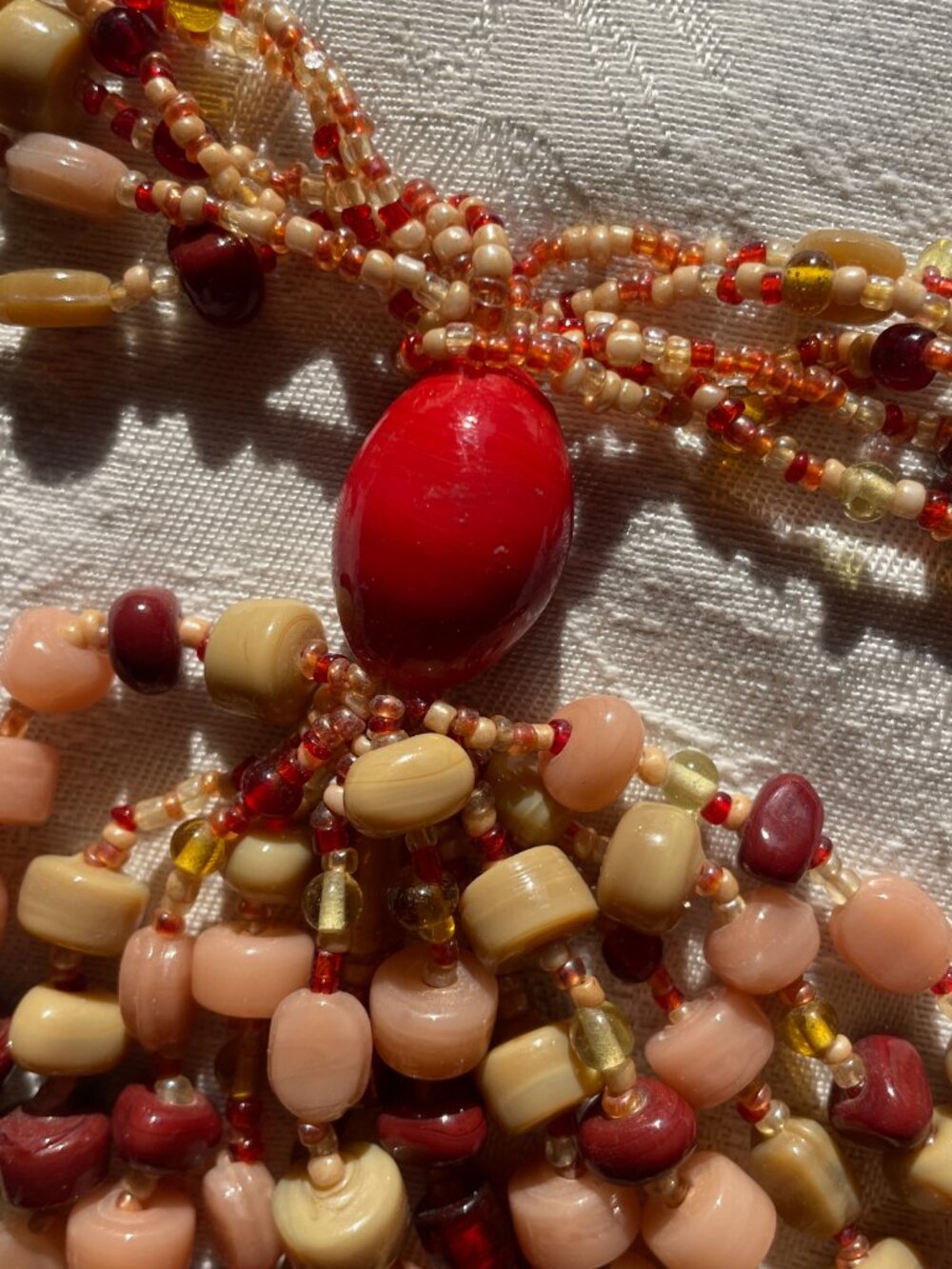 Multi Strand Beaded Necklace Tan and Brown stone and glass beads 170 g 24" - Picture 6 of 7